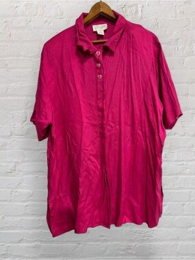 Vintage Pink Heart Button Up Blouse w/ Hidden Buttons Plus Size 18/20